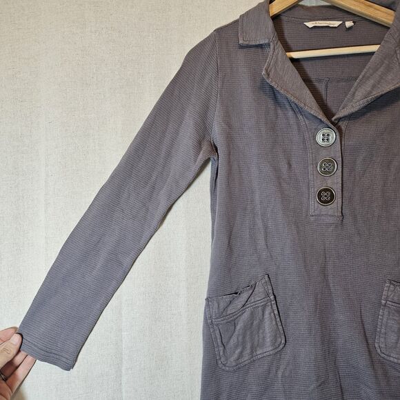 Soft Surroundings XS Gray Take Two Tunic Top Waffle Knit Thermal Buttons Collar - Picture 4 of 7